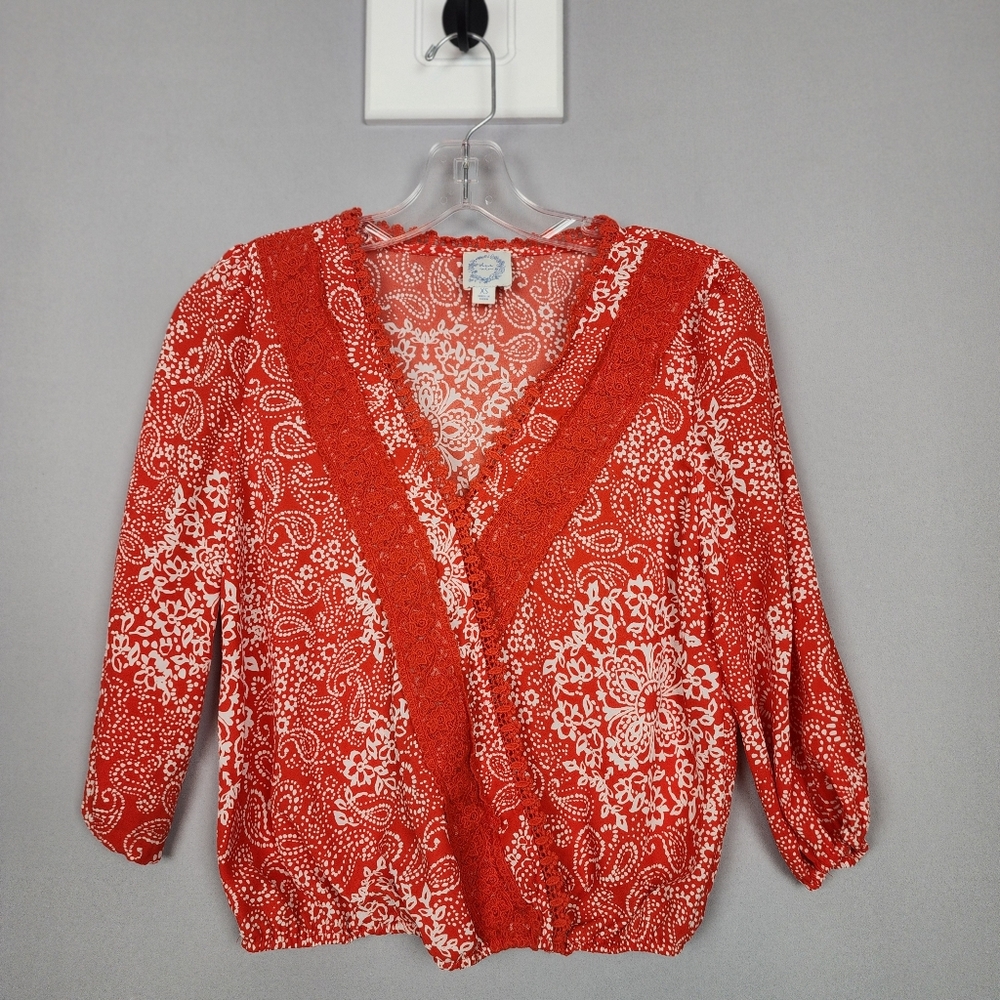 Blue Rain Red Shirt Boho Crossover Sz. XS